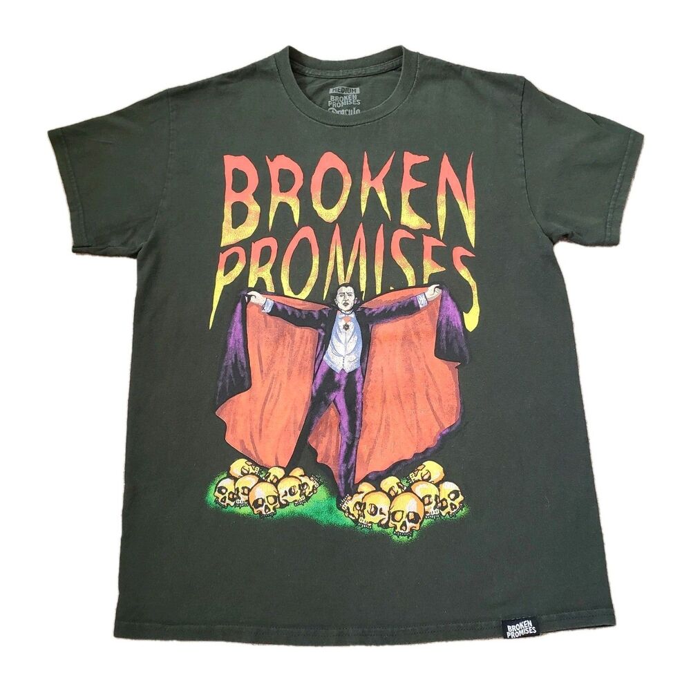 Broken Promises Dracula Love Sucks Size Medium Mens Green Double Side T-Shirt